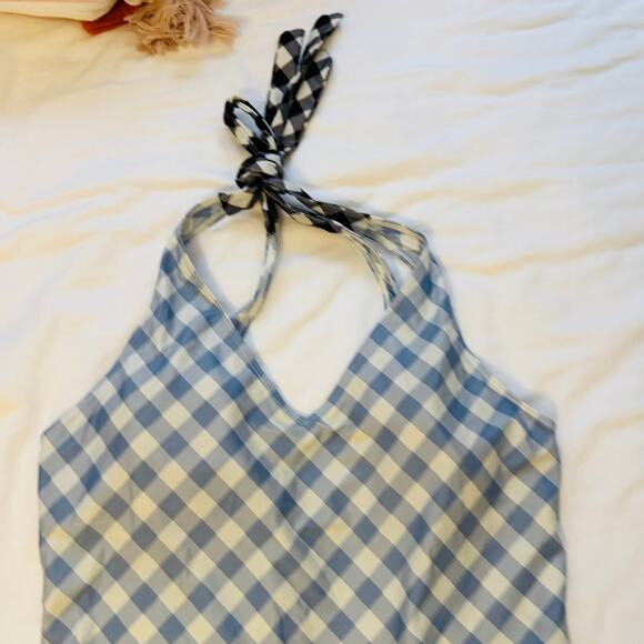 Summersalt Cream Blue Gingham Halter Tie Back One Piece Swimsuit Size 18 - Picture 4 of 7